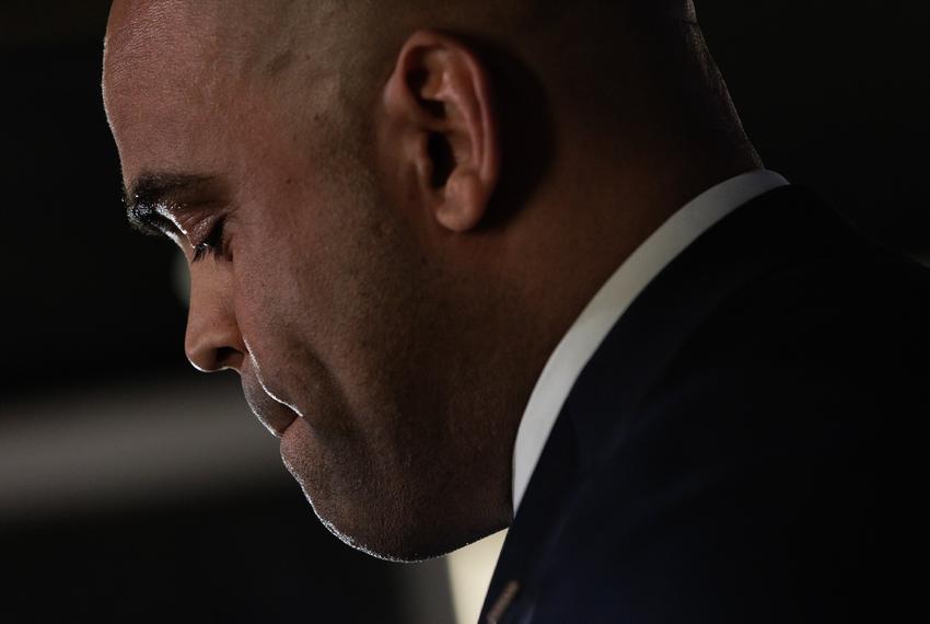 U.S. Rep. Colin Allred shakes speaks during a campaign watch party for the Senate seat in Dallas, TX on primary election day, March 5, 2024.